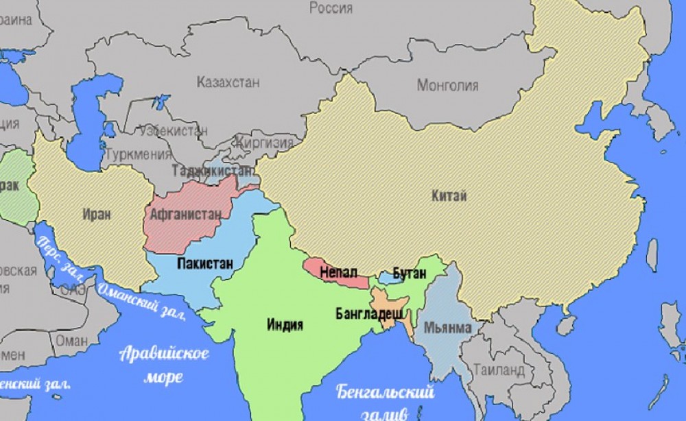 Asia asia cos. Страны Южной Азии на карте. Южная Азия на карте. Пакистан на карте политической Азии. Политическая карта Южной Азии.